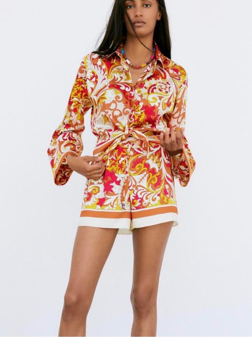 Zara Retro Paisley Button Up Top w/ Bell Sleeves